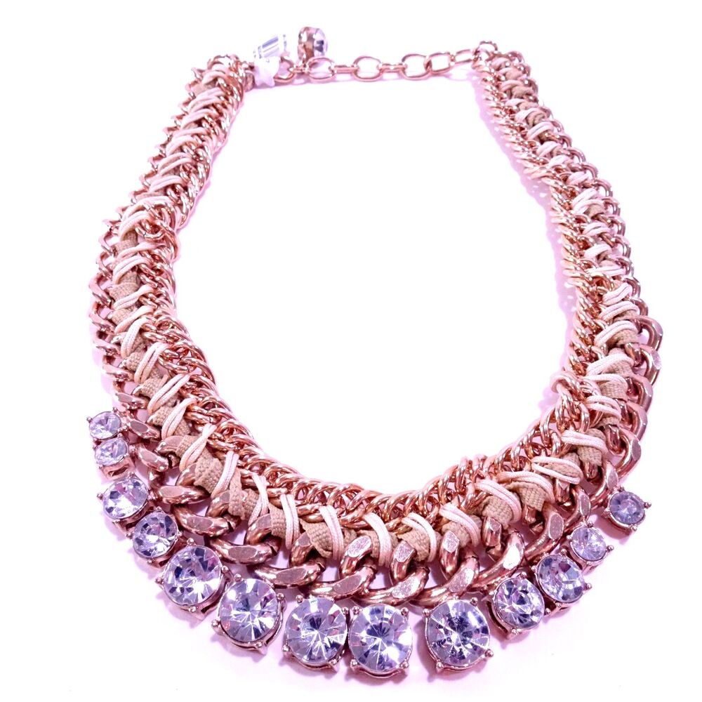 Ann Taylor LOFT Braided Gold Link Gemstone Fan Statement Necklace NWT 44.50 - Picture 3 of 7